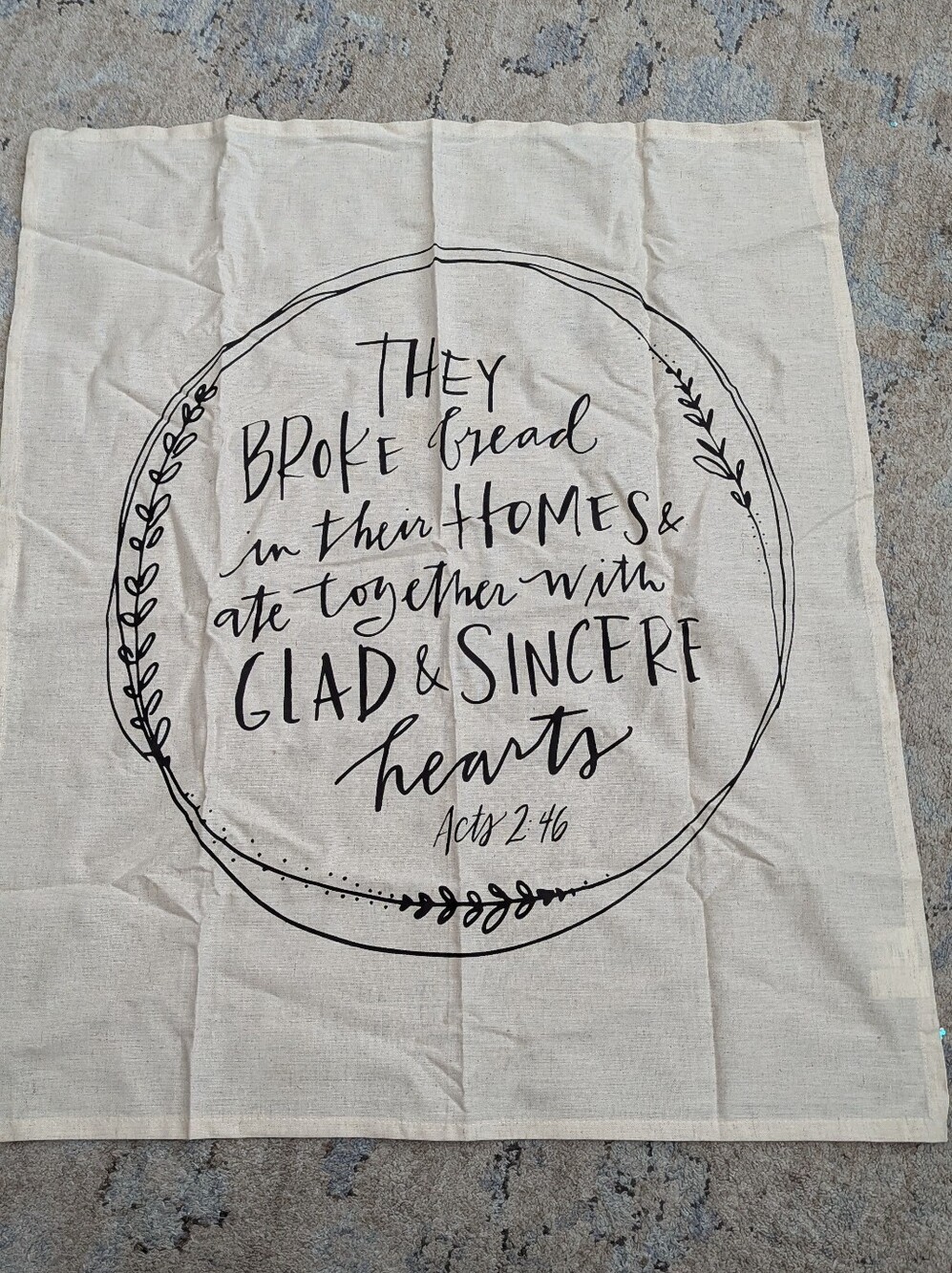 Mary & Martha Glad & Sincere Hearts Scripture Tea Towel - Cream with Black Print